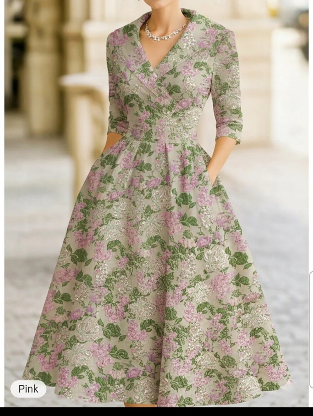 TS Couture Pink Floral Embroidered Dress (A-Line Tea Length)